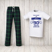 60 SECOND MAKEOVER Men's This Is What An Awesome 90 Year Old Looks Like Tartan Pyjama Set in Green | Size: XL