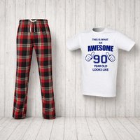 60 SECOND MAKEOVER Men's This Is What An Awesome 90 Year Old Looks Like Tartan Pyjama Set in Red | Size: 2XL