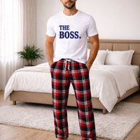60 SECOND MAKEOVER Men's The Boss Pyjama Set in Red | Size: Small