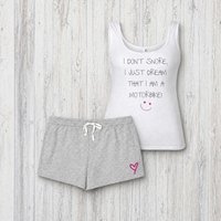 60 SECOND MAKEOVER Women's I Don't Snore I Just Dream I'm A Motorbike Pyjama Set in Grey | Size: Small