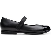 Clarks Finja Gem Kid Black Leather Mary Jane, Riptape, School Shoes | Size: 10.5-Standard Fit