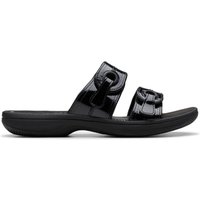 Clarks Women's Brinkley Maye Black Patent Flat Sandals, Sliders | Size: 7-Standard Fit