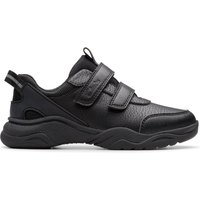 Clarks Feather Shine Kid Black Trainers, Riptape, School Shoes | Size: 13.5-Wide Fit