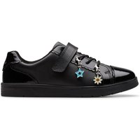 Clarks Disco Charm Kid Black Leather Trainers, Riptape, School Shoes | Size: 11-Standard Fit