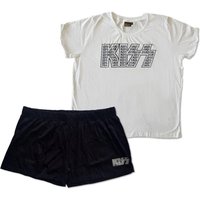 KISS Women's Infill Logo Cotton Summer Short Pyjama Set in White | Size: Large
