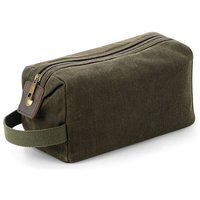 Quadra Heritage Washed Leather Accents Toiletry Bag in Dark Olive