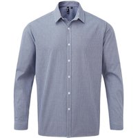 Premier Men's Gingham Long-Sleeved Shirt in Navy | Size: Small