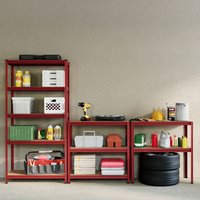 Home Discount Home Vida 5 Tier Heavy Duty Garage Shelves & Work Benches, Set of 2 in Red | Size: 1500mm x 700mm