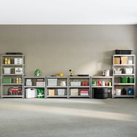 Home Discount Home Vida 5 Tier Heavy Duty Garage Shelves & Work Benches, Set of 4 in Metallic Silver | Size: 1500mm x 700mm