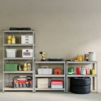 Home Discount Home Vida 5 Tier Heavy Duty Garage Shelves Work Benches (L), Set of 2 in Metallic Silver | Size: 1800mm x 900mm