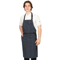 Dennys Contrast Striped Polycotton Side Pocket Full Apron in Navy