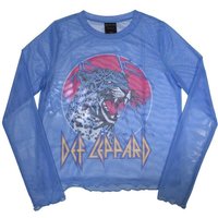Def Leppard Women's Lightning Leopard Mesh Long-Sleeved Crop Top in Blue | Size: 2XL