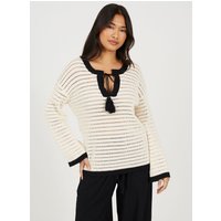 Brave Soul Women's Loose Knit V-Neck Jumper in Cream | Size: Small