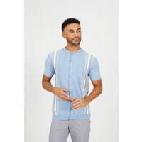 Brave Soul Men's Knitted Short Sleeve Shirt in Blue | Size: Small