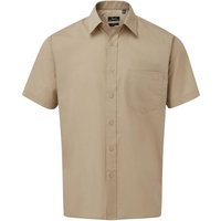 Premier Men's Short Sleeve Poplin Shirt in Khaki | Size: 15.5 in