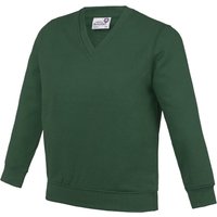 AWDis Academy V Neck Sweatshirt in Green | Size: 5-6 Years
