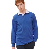Front Row Men's Long Sleeve Classic Rugby Polo Shirt in Mid Blue | Size: Medium