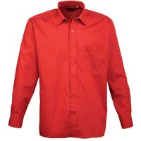 Premier Men's Poplin Long-Sleeved Shirt in Red | Size: 15 inches