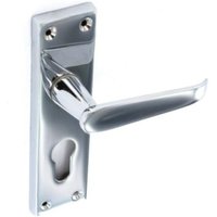 Securit Chrome Euro Lock Handle Pack of 2 in Silver