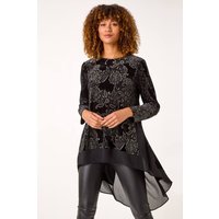 Velvet Chiffon Hem Tunic