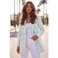 Longline Checkered Boucle Jacket