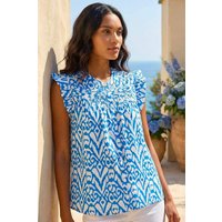 Roman Women's Abstract Print Pleated Sleeve Blouse in Blue | Size: 10