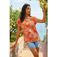 Leaf Print Bobble Trim Top