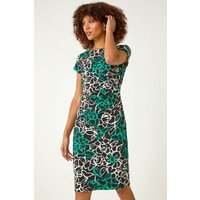 Roman Women's Floral Side Ruched Stretch Dress in Green | Size: 18