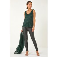 V Neck Metallic Plisse Vest Top