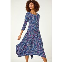 Roman Women's Abstract Hanky Hem Stretch Midi Dress in Pink | Size: 16