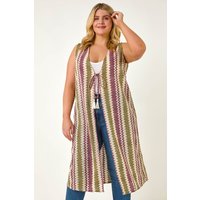 Curve Zig Zag Crochet Longline Waistcoat