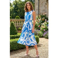 Petite Print Tie Waist Pleated Dress
