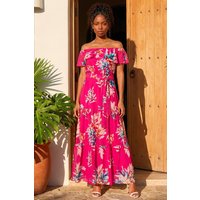 Roman Women's Floral Bardot Belted Maxi Dress in Pink | Size: 12