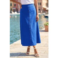 Linen Button Pencil Midi Skirt