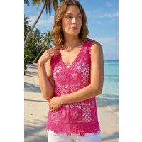 Roman Women's Petite Crochet Vest Top in Pink | Size: Medium