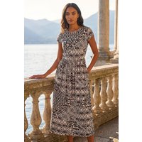 Roman Women's Abstract Print Midi Dress in Brown | Size: 14