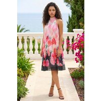 Petite Floral Halter Pleat Dress