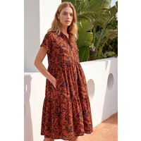 Leaf Print Collared Smock Dress