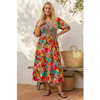 Roman Women's Curve Floral Shirred Midi Dress in Pink | Size: 22-24