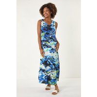 Roman Women's Abstract Linen Mix Midi Dress in Blue | Size: 10