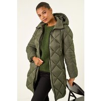 Roman Women's Diamond Quilt Padded Coat in Khaki | Size: 16