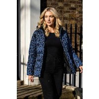 Roman Women's Animal Print Flocked Hooded Coat in Blue | Size: 14