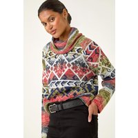 Aztec Print Roll Neck Knit Jumper