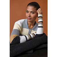 Roman Women's Stripe Collar Buttoned Knit in Ivory | Size: 20