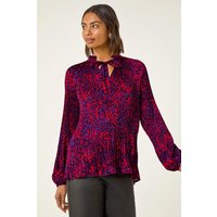 Animal Print Tie Neck Pleated Top