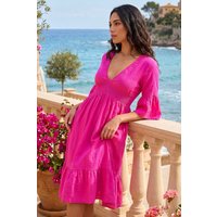 Linen Look Shirred Midi Dress