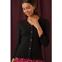 Roman Women's V-Neck Ruffle Knit in Black | Size: 14