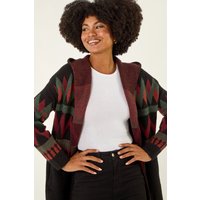 Nordic Pattern Hooded Knit Cardigan