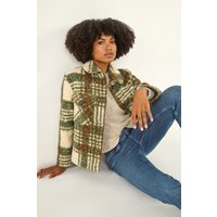 Check Print Button Borg Jacket