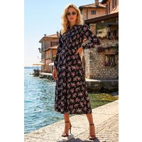 Leaf Print Midi Shirt Dress
